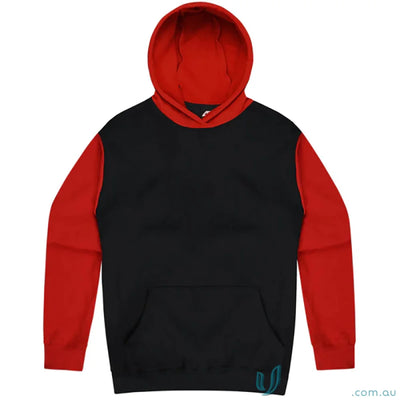 Red and black Monash Hoodie with chest measurements, perfect for uniforms