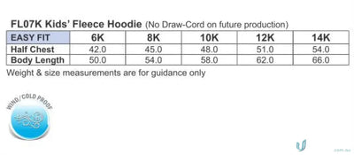 Kids fleece hoodie size chart for MOQ100 Printed YOUTH Hoodie workwear and uniforms