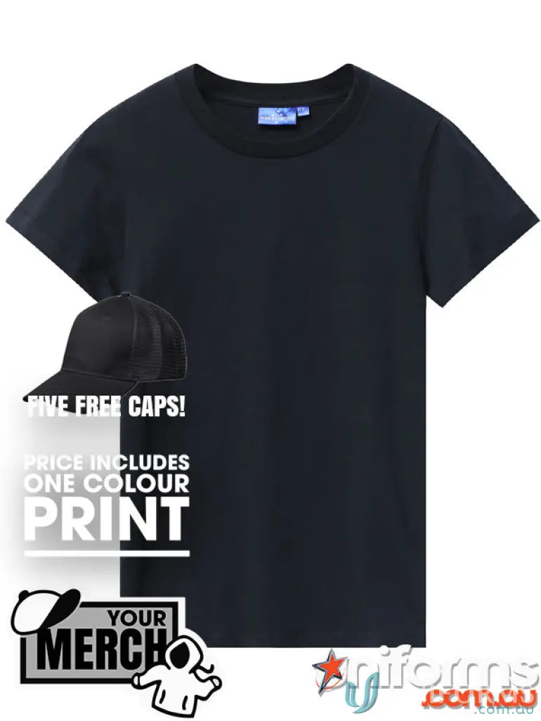 Black short-sleeved T-shirt from MOQ1000 Printed ADULT Tee, perfect for work uniforms