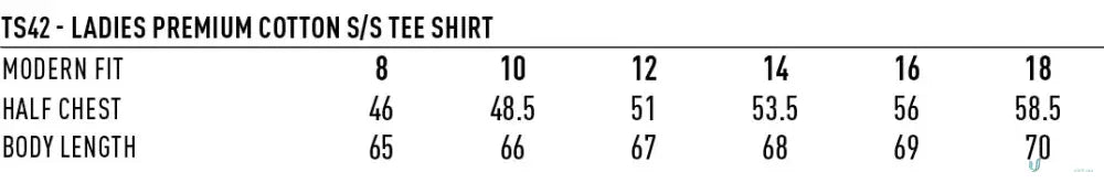 Ladies premium cotton tee size chart for work uniforms and workwear MOQ1000 Printed LADIES Tee