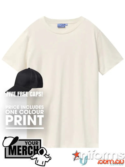 Plain cream-colored T-shirt perfect for uniforms or workwear in the MOQ25 Printed ADULT Tee