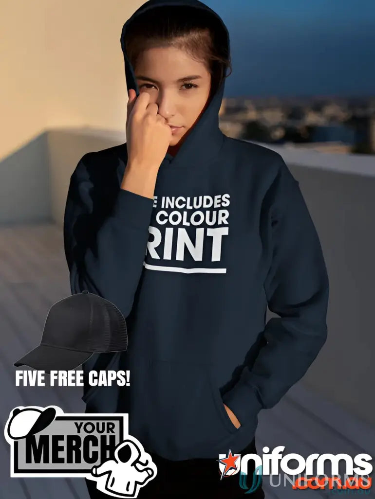 Navy hoodie from MOQ25 Printed YOUTH Hoodie perfect for casual wear or work uniforms