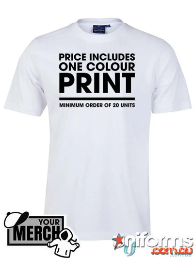 White T-shirt from MOQ250 Printed ADULT Tee, perfect for work uniforms or workwear