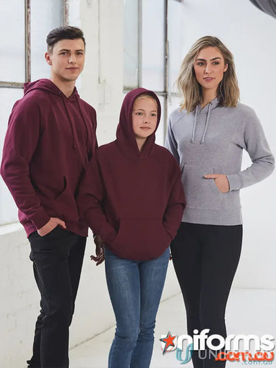 Three people in fleecy MOQ50 Printed ADULT Hoodies wearing stylish workwear uniforms