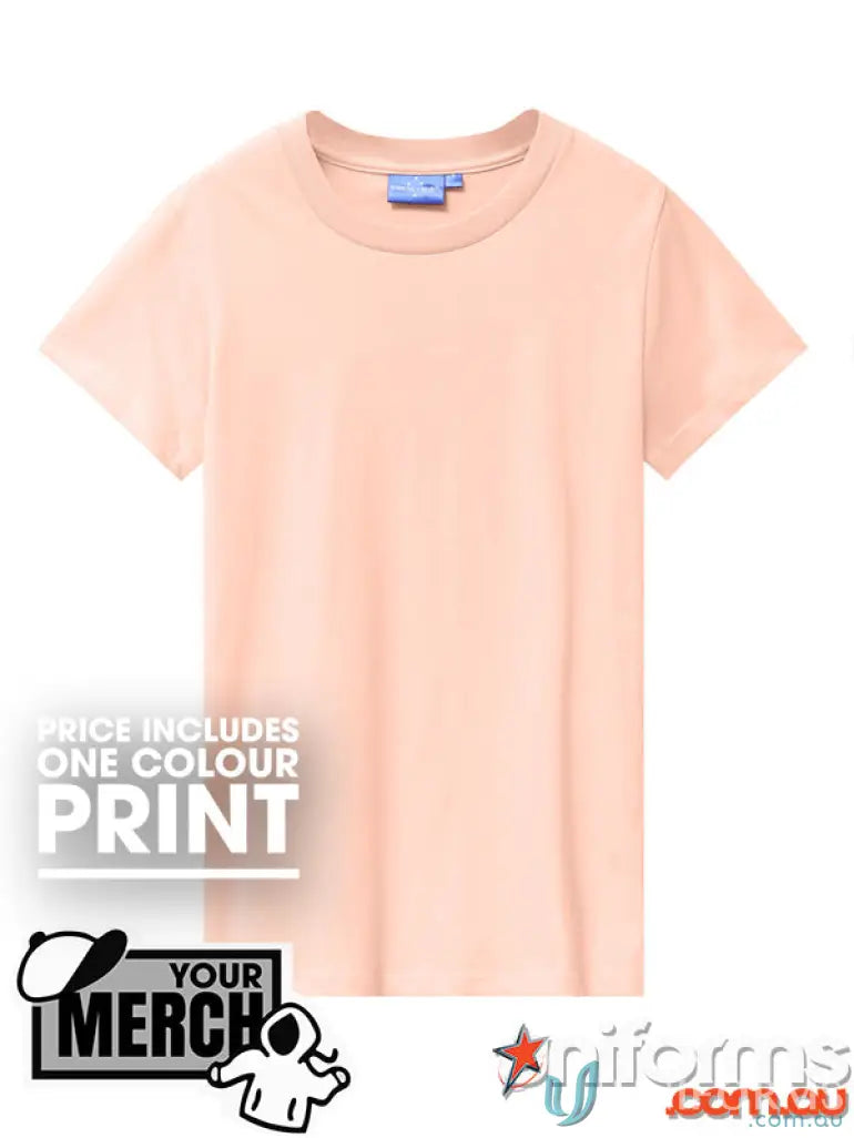 Peach-colored short-sleeved T-shirt ideal for work uniforms or casual uniforms