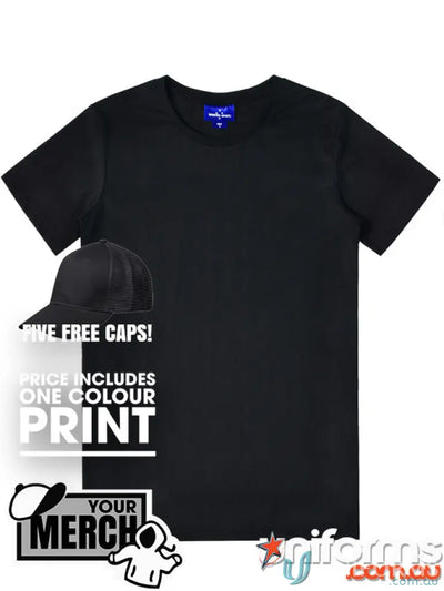 Black short-sleeved T-shirt from MOQ500 Printed ADULT Tee, perfect for work uniforms