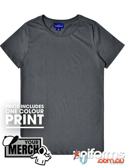 Gray crew neck T-shirt from MOQ500 Printed LADIES Tee, perfect for uniforms or workwear
