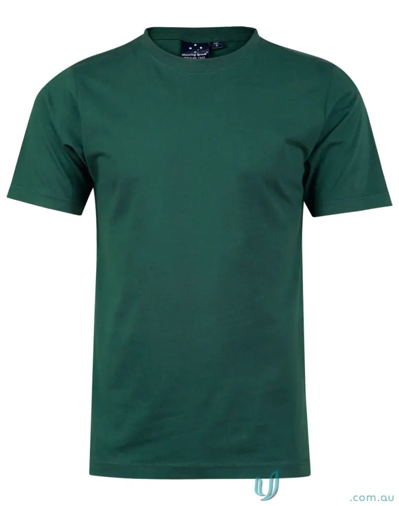 Green crew-neck T-shirt made of combed cotton, perfect for uniforms or workwear