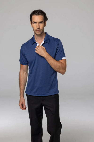 Morris mens polo shirt blue with white collar trim for uniforms