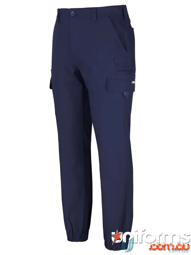 Navy blue stretch canvas cargo pants from Multi Pocket Stretch Canvas Jogger, perfect for workwear and uniforms