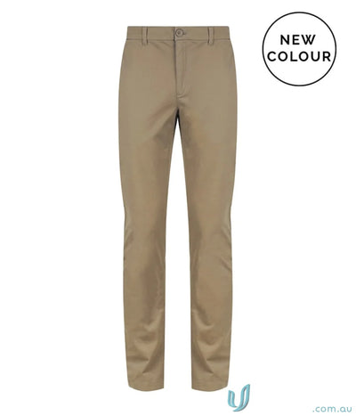 Khaki men’s chino pant with coin fob pocket and chain belt loop design