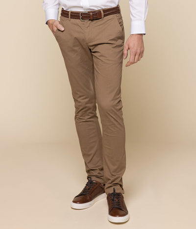 Napier mens chino pant with slim khaki fit, brown chain belt loop