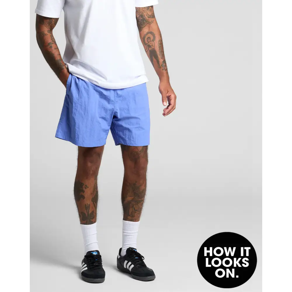 Light blue lightweight fabric shorts with relaxed fit ideal for comfortable workwear or casual uniforms use