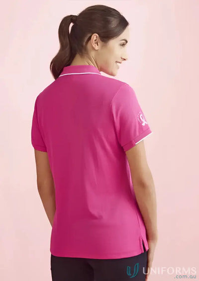 Pink short sleeve polo shirt with white trim from NBCF Ladies Pink collection