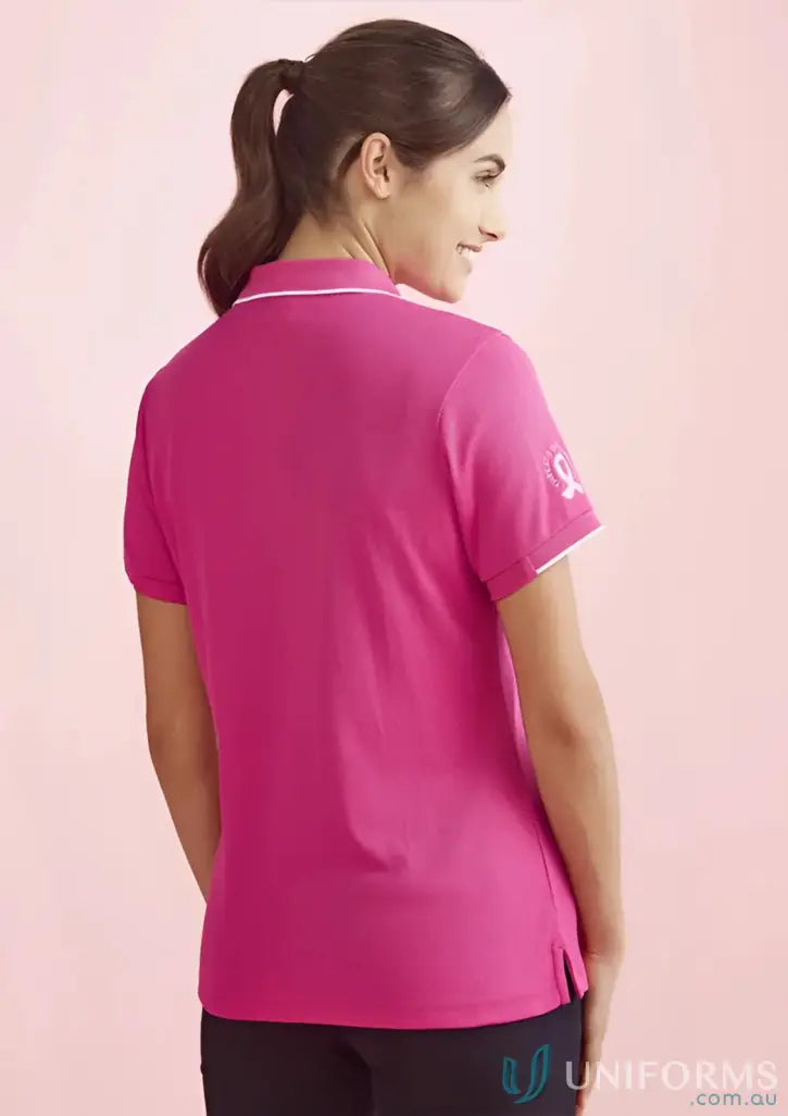 Pink short sleeve polo shirt with white trim from NBCF Ladies Pink collection