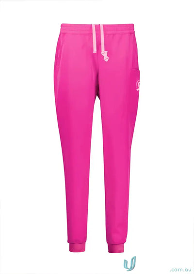 Unisex pink scrub pant with fuchsia jogger sweatpants style for National Breast Cancer awareness