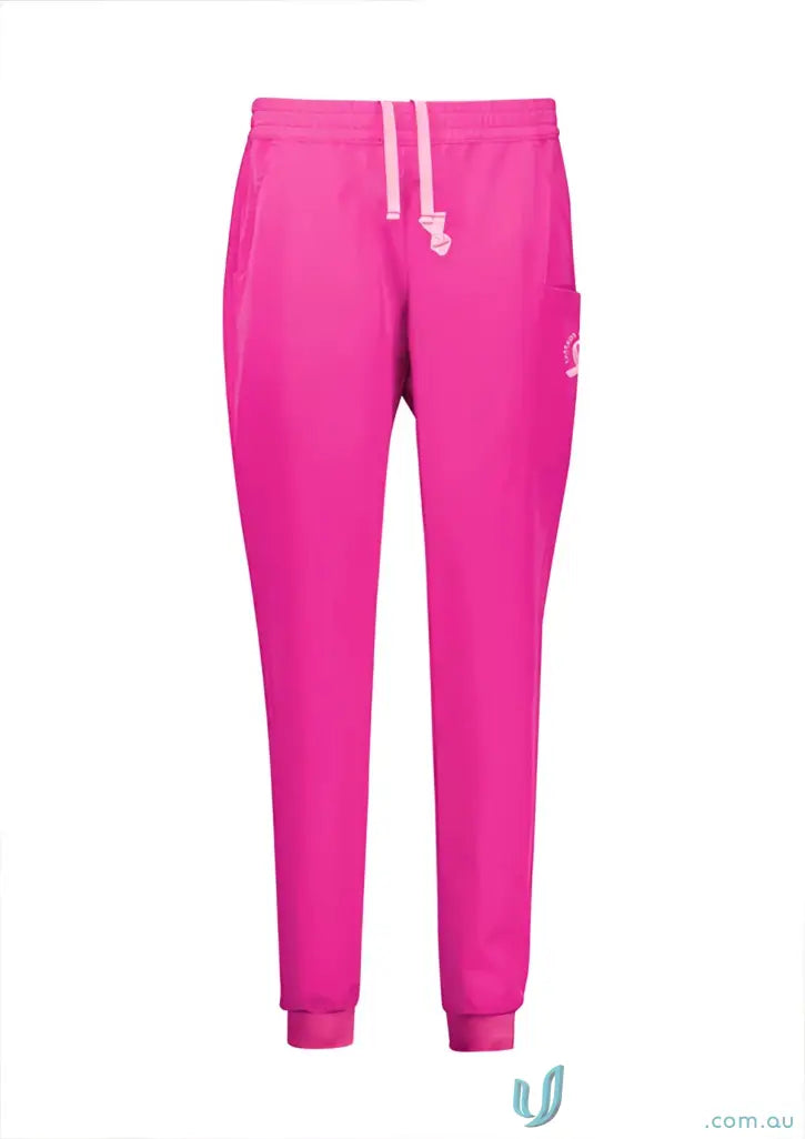 Unisex pink scrub pant with fuchsia jogger sweatpants style for National Breast Cancer awareness