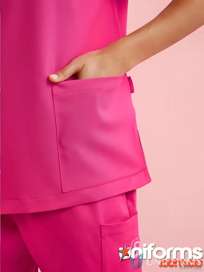 Pink V-Neck Scrub Top with Pockets from Bizcare Women’s Pink for working confidently