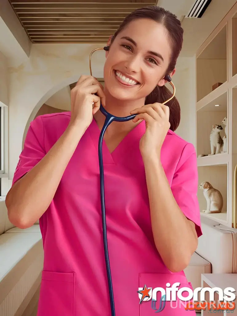 Pink V-Neck Scrub Top from Bizcare Women’s Pink for work confidently in healthcare