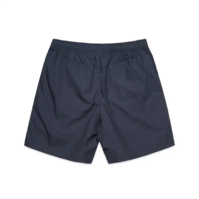 Dark navy blue nemesis beach shorts with elastic waistband and minimalist design ideal for uniforms and workwear