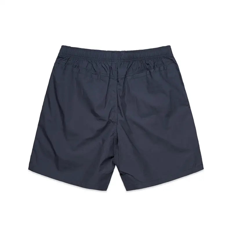 Dark navy blue nemesis beach shorts with elastic waistband and minimalist design ideal for uniforms and workwear