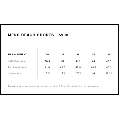 Nemesis beach shorts men’s model 5903 with waist inseam and length size info perfect for casual work uniforms and beachwear