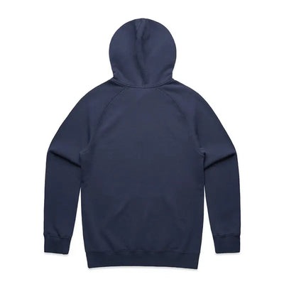 Navy blue hooded sweatshirt.