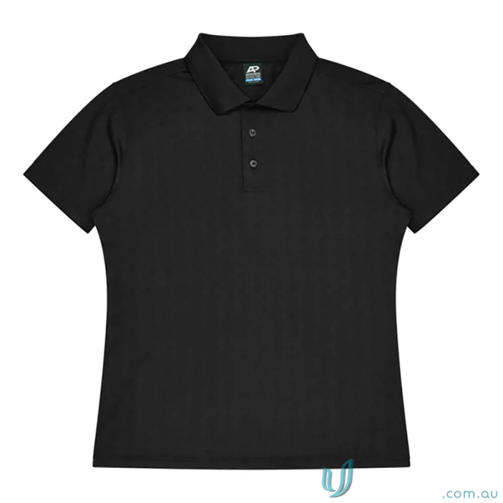 Black polo shirt from Noosa Mens Polo with noosa vibes and recycled fabric styles