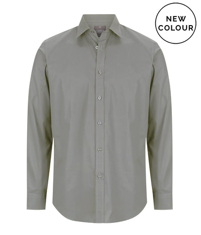Sleek grey Olsen cotton stretch slim fit shirt with textured cuffs