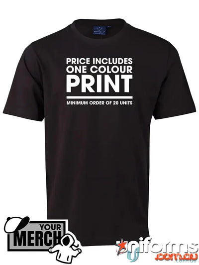 Black combed cotton T-shirt from One Colour Print ADULT Semi Fit Tee, perfect for uniforms and workwear
