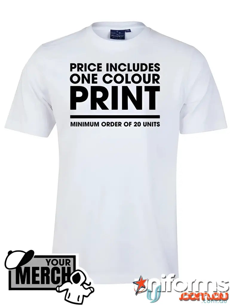 White combed cotton T-shirt from One Colour Print ADULT Semi Fit Tee, great for uniforms or workwear