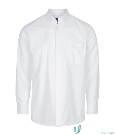 White long sleeve shirt with Oxford weave, easy iron LS Shirt for stylish comfort