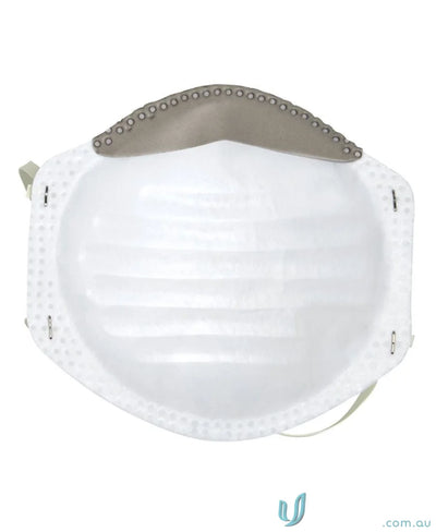 White molded face mask with gray nose bridge for work uniforms and workwear safety