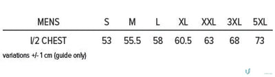 Mens clothing size chart for Panorama Polo workwear and uniforms sizing guide
