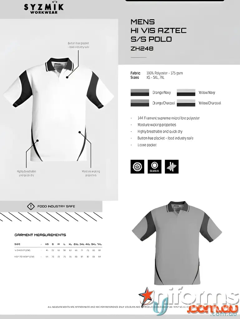 Men’s Syzmik Vis Aztec Short Sleeve Polo Shirt for safety and style
