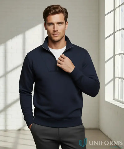 Men’s navy blue half zip fleecy sweater from Paramount Air EMB Half Zip Sweater