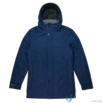 Blue hooded button-down jacket from Parklands Ladies Jacket collection, added length coat