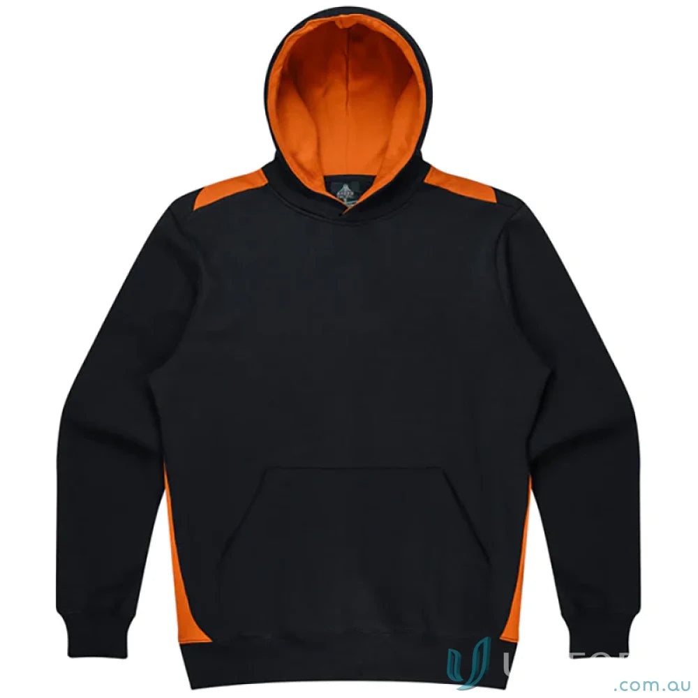 Black and orange Paterson Kids Hoodie with contrast panel work and soft brushed fabric