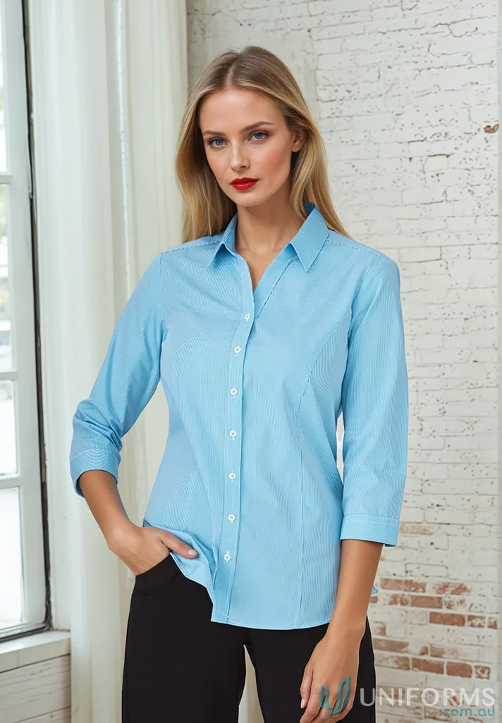 Pippa Check light blue princess line workwear shirt with stripes