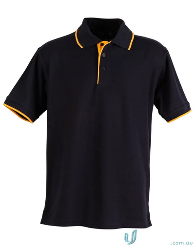 Black Pique Liberty Polo with yellow trim, perfect workwear solution for winning spirit PS08 Liberty Polo