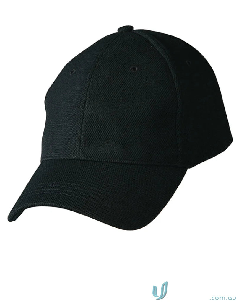 Black baseball cap made of breathable pique mesh in the Pique Mesh Cap collection