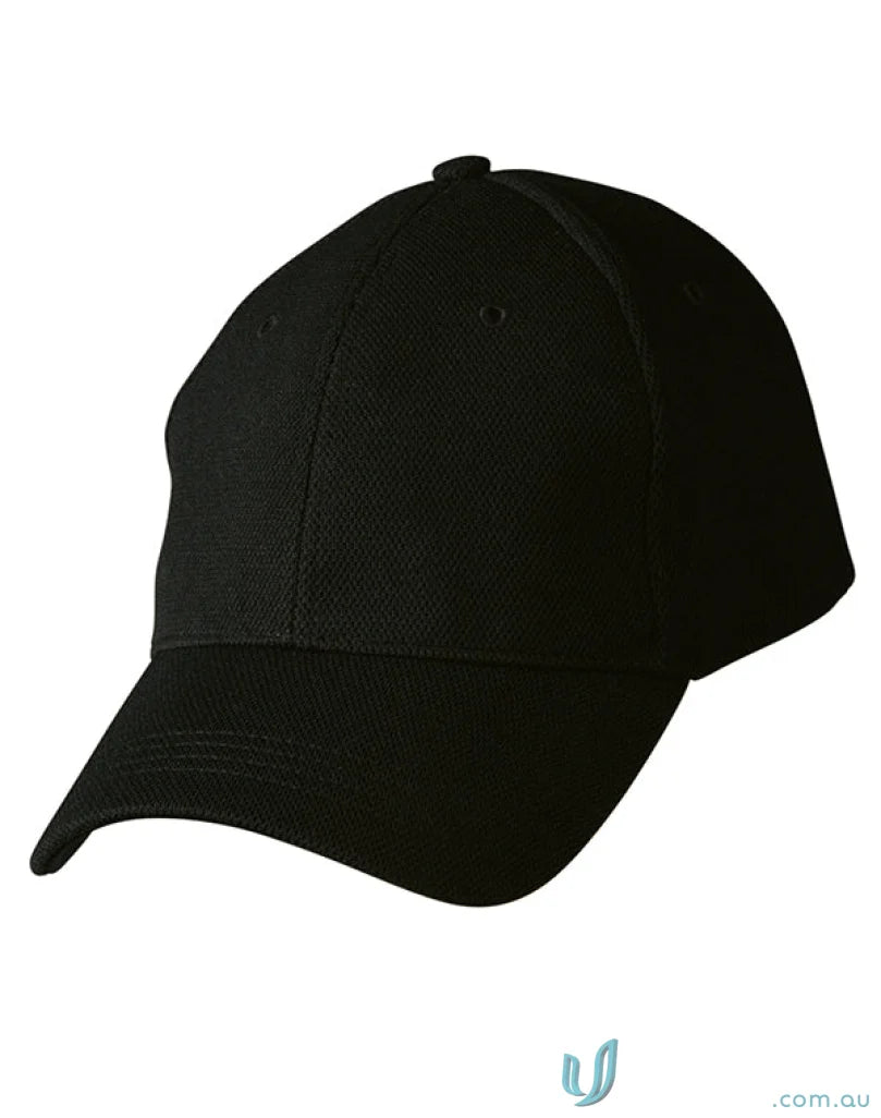 Black baseball cap made of breathable pique mesh in the Pique Mesh Cap collection