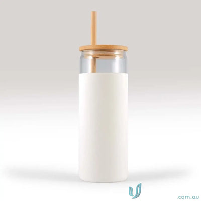 Pisa Glass Tumbler 480ml with bamboo lid and straw, perfect glass tumbler for your drinks
