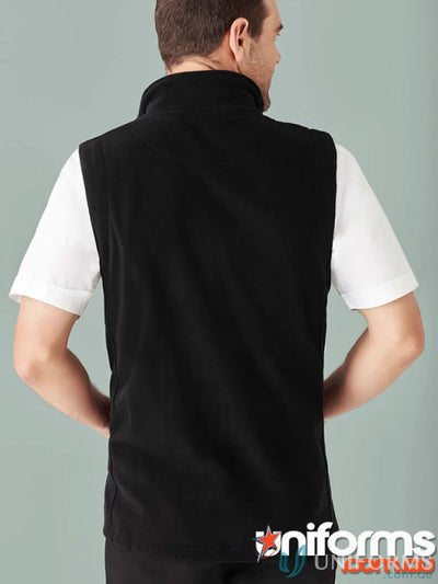 Black micro fleece vest over white shirt from Biz Collection Men’s fleece vest f633mn