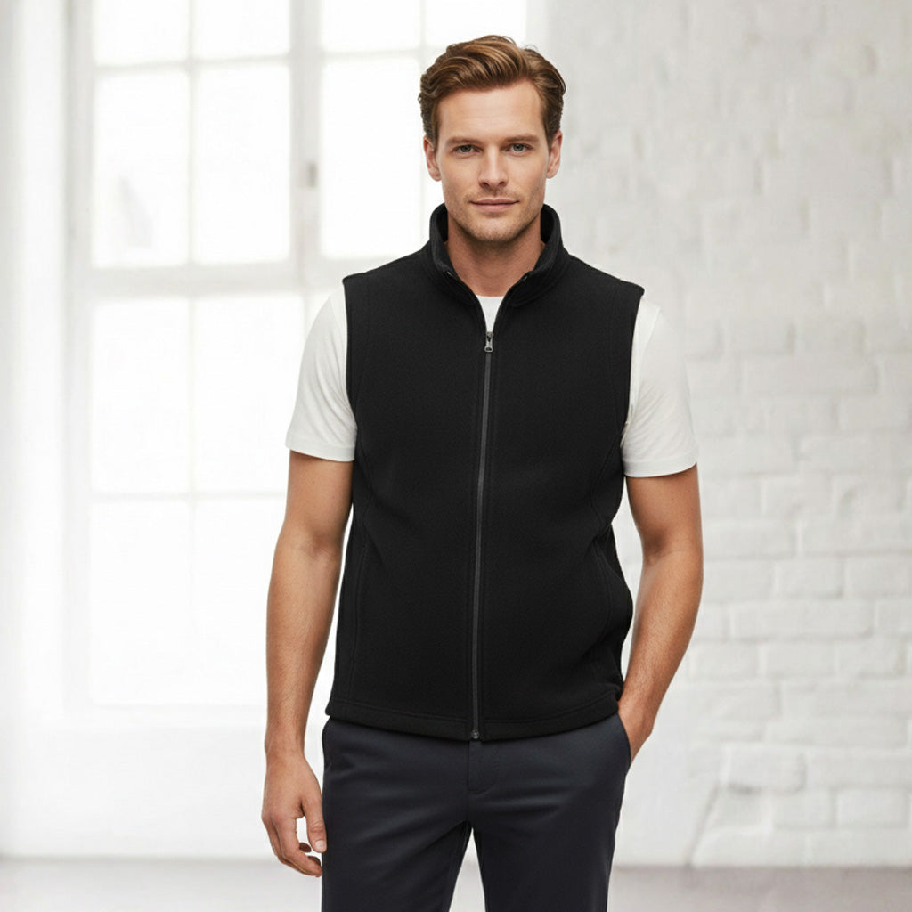 Black biz collection men’s micro fleece vest f633mn, zip-up high collar