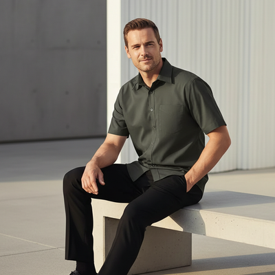 Mens oasis short sleeve plain shirt in dark olive green