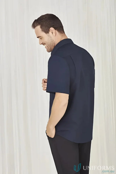 Man wearing navy mens Oasis Short Sleeves Oasis Shirt, perfect for casual outings