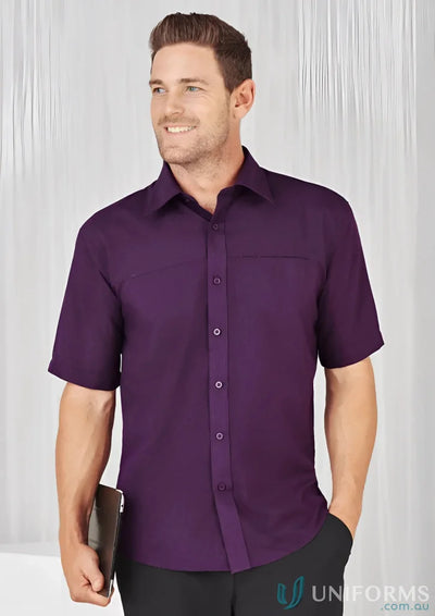 Purple short-sleeve oasis shirt for men, stylish mens oasis short sleeve top