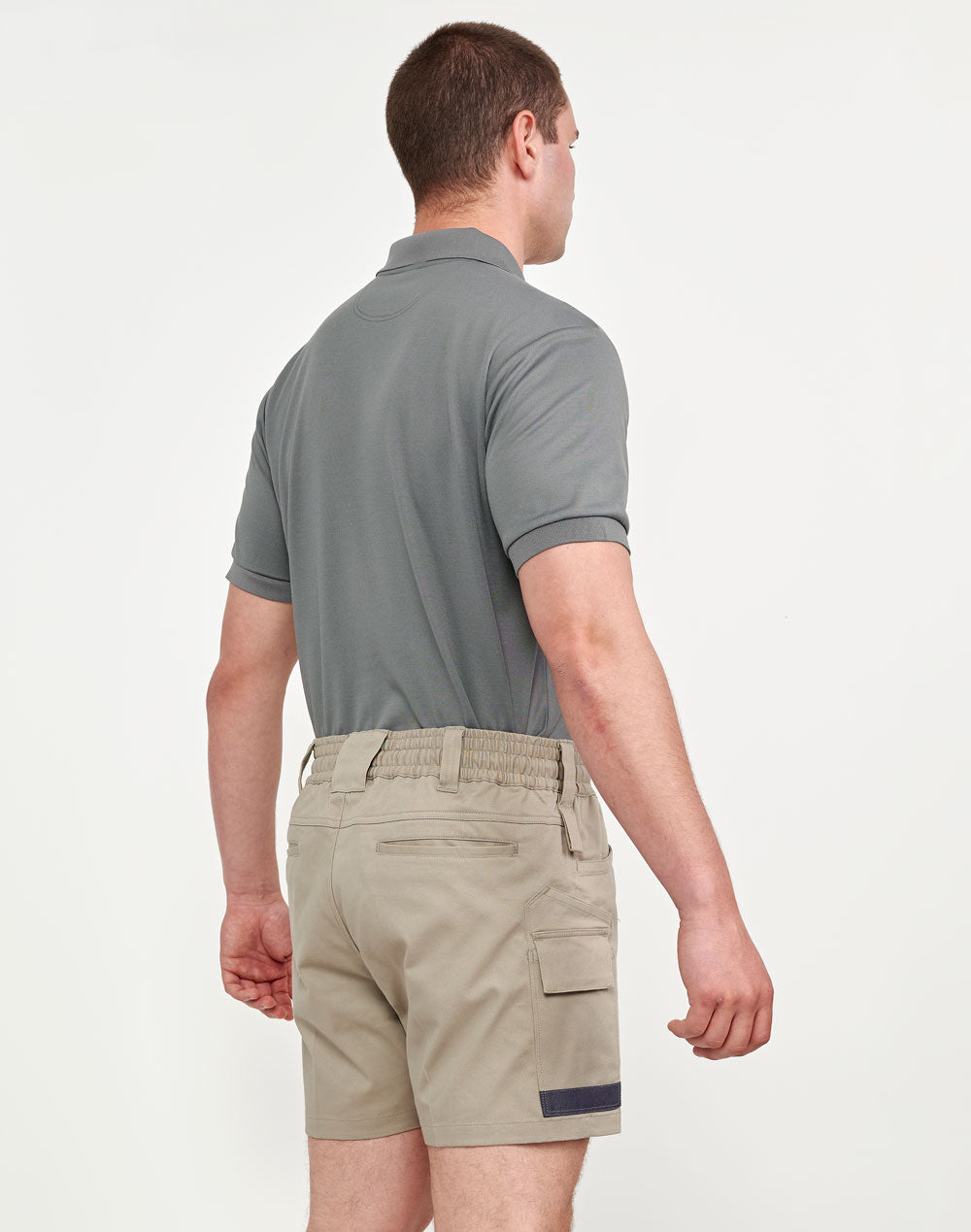 Planett wp29 unisex cotton stretch cuffed cargo shorts, beige with navy stripe