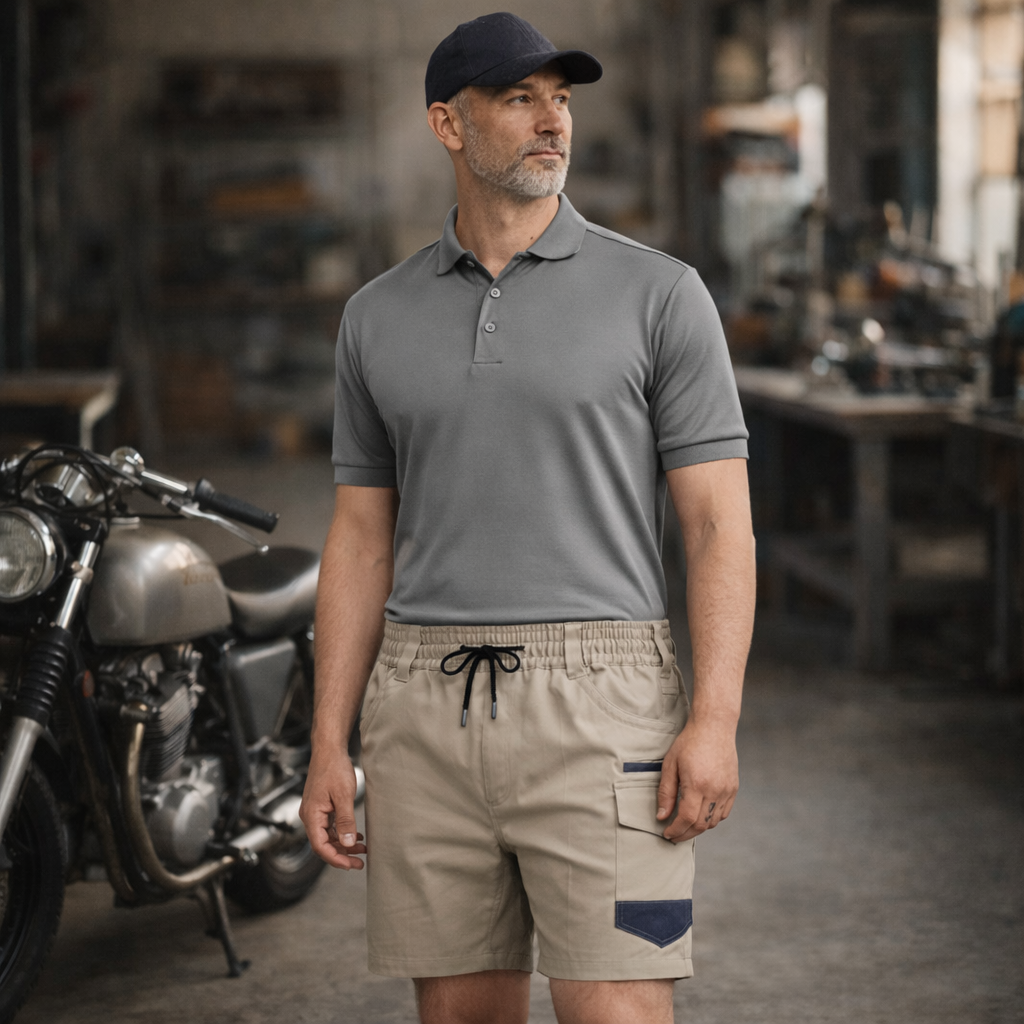Gray Planett unisex cotton polo shirt with collar and two-button placket